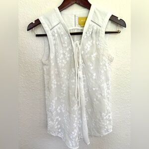 Anthropologie White Sleeveless Tie Front Blouse